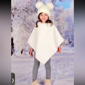 Buy 1 get 1 free Girls cream Poncho with Pom-Pom Hat kids size 3-6 years NWT